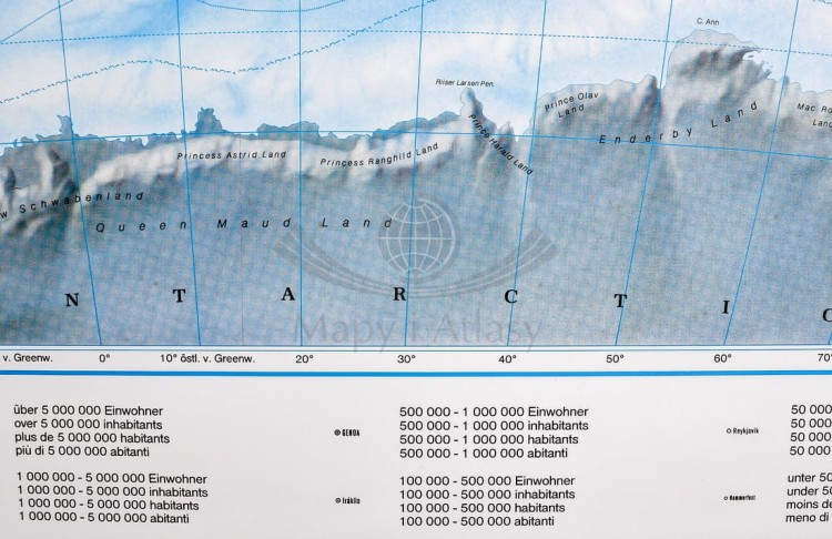 Świat 1:25 000 000. Arkusz, mapa ścienna fizyczna wydawnictwa Freytag & Berndt. Fragment 16
