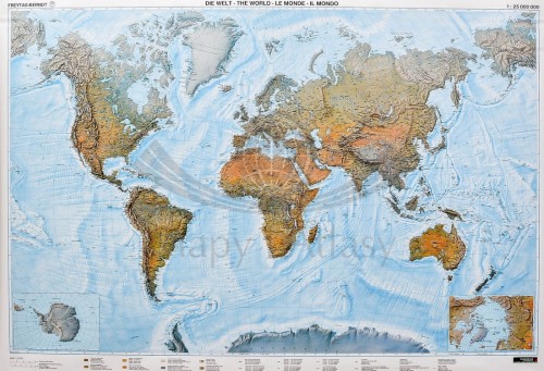 Świat 1:25 000 000. Mapa ścienna fizyczna w wersji do wpinania wydawnictwa Freytag & Berndt