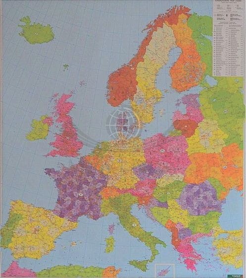 Europa 1:3 700 000. Arkusz, mapa ścienna. Kody pocztowe. Wydawnictwo: Freytag & Berndt