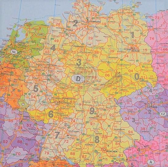 Europa 1:3 700 000. Arkusz, mapa ścienna. Kody pocztowe. Wydawnictwo: Freytag & Berndt. Fragment 4