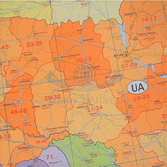 Europa 1:3 700 000. Mapa w ramie drewnianej. Kody pocztowe. Wydawnictwo: Freytag & Berndt. Fragment 3