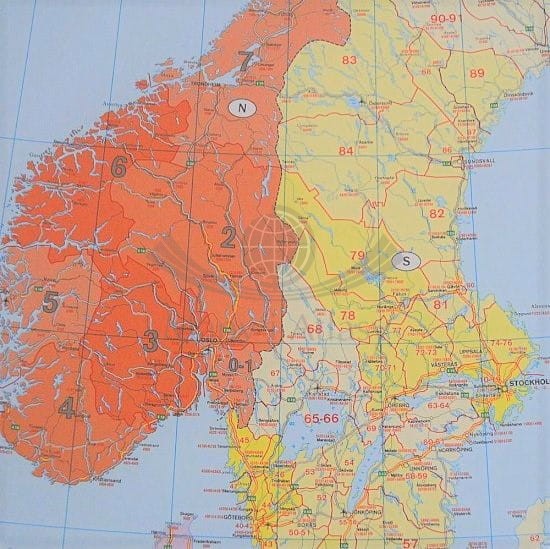 Europa 1:3 700 000. Mapa w wersji do wpinania. Kody pocztowe. Wydawnictwo: Freytag & Berndt. Fragment 5
