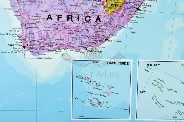 Afryka 1:8 000 000. Mapa polityczna w ramie drewnianej wydawnictwa Maps International. Fragment 4