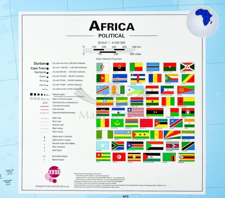 Afryka 1:8 000 000. Mapa polityczna w wersji do wpinania wydawnictwa Maps International. Legenda