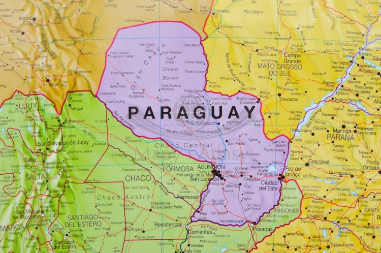 Ameryka Południowa 1:7 000 000. Arkusz, mapa ścienna polityczna wydawnictwa Maps International. Fragment 1