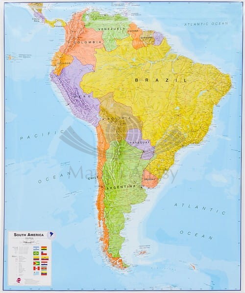 Ameryka Południowa 1:7 000 000. Arkusz, mapa ścienna polityczna. MI