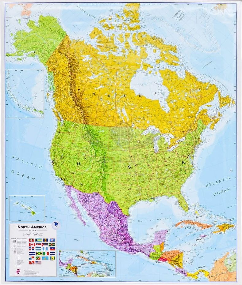 Ameryka Północna 1:7 000 000. Arkusz, mapa ścienna polityczna. MI