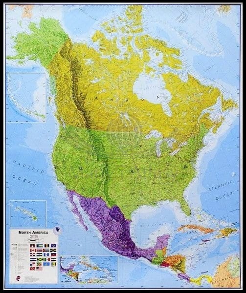 Ameryka Północna 1:7 000 000. Mapa polityczna w ramie drewnianej. MI