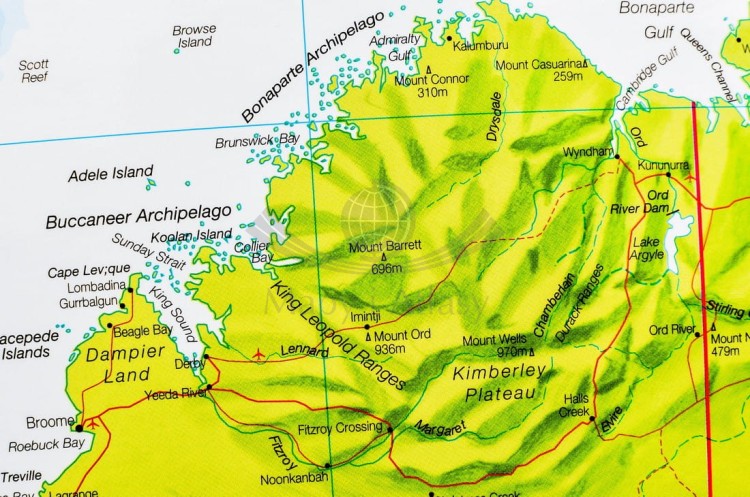 Australia 1:7 000 000. Arkusz, mapa ścienna polityczna wydawnictwa Maps International. Fragment 3