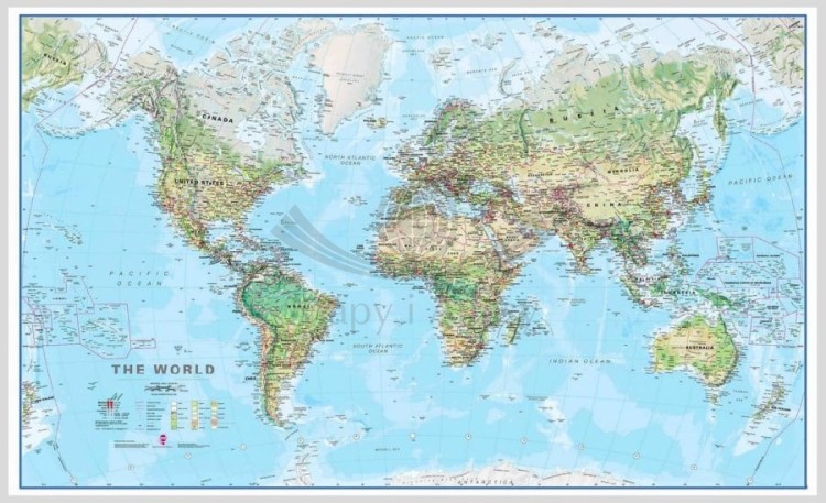 Świat 1:30 000 000. Mapa fizyczna z elementami środowiska w wersji do wpinania. Wydawnictwo: Maps International