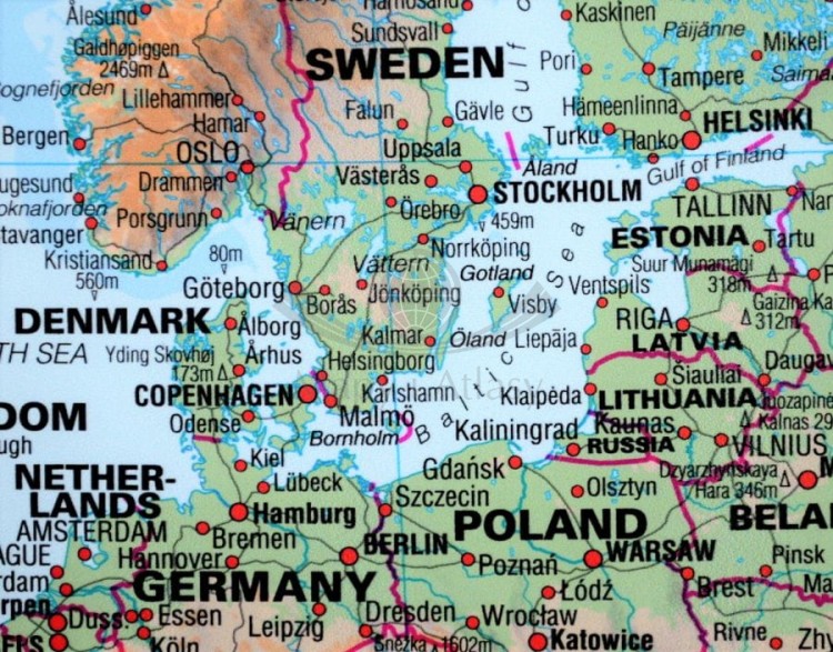 Świat 1:30 000 000. Arkusz, mapa ścienna fizyczna świata. Fragment 1