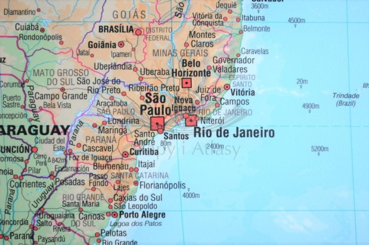 Świat 1:30 000 000. Mapa fizyczna świata w wersji do wpinania. Fragment 4