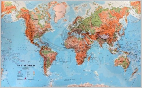 Świat 1:30 000 000. Mapa fizyczna świata w wersji magnetycznej