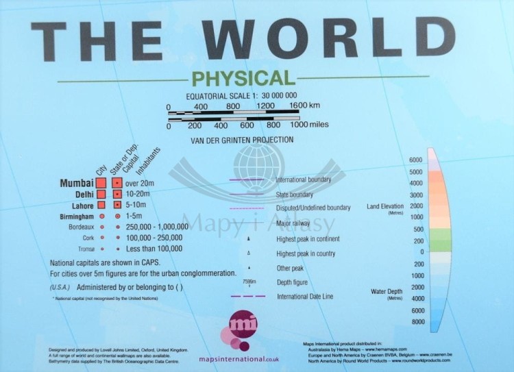 Świat 1:30 000 000. Mapa fizyczna świata w wersji magnetycznej. Legenda