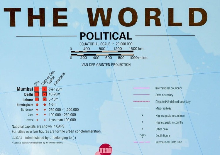 Świat 1:20 000 000. Mapa polityczna w wersji do wpinania wydawnictwa Maps International. Legenda