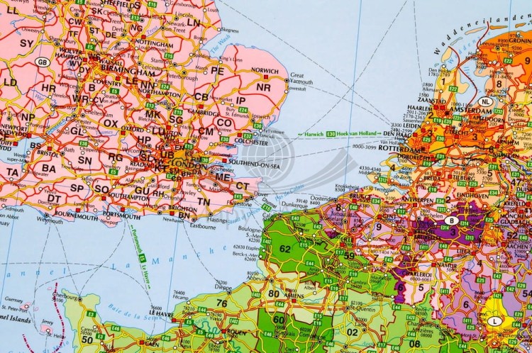 Europa z Turcją 1:3 600 000. Arkusz, mapa ścienna kodowa w układzie poziomym. Wydawnictwo: Stiefel. Fragment 1