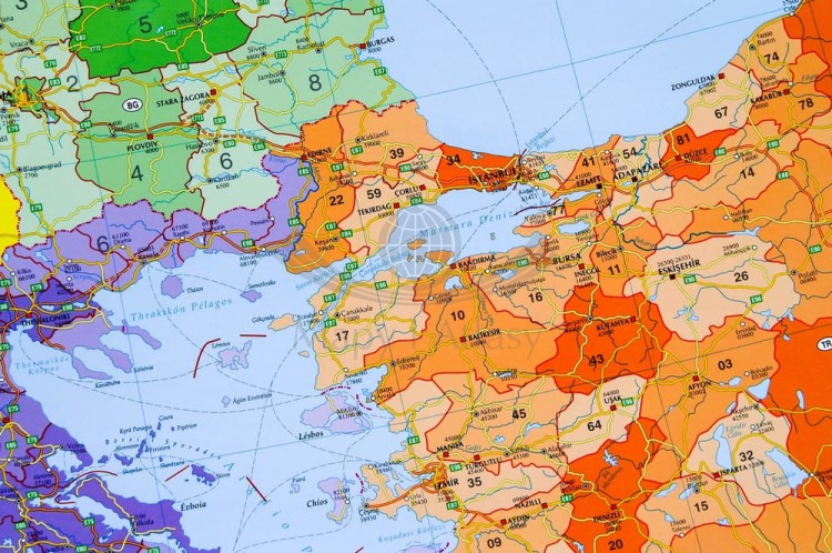 Europa z Turcją 1:3 600 000. Arkusz, mapa ścienna kodowa w układzie poziomym. Wydawnictwo: Stiefel. Fragment 3