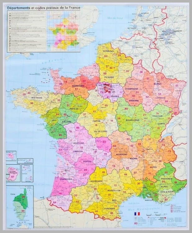 Francja 1:1 000 000. Mapa administracyjna z kodami pocztowymi w wersji do wpinania. Wydawnictwo: Stiefel