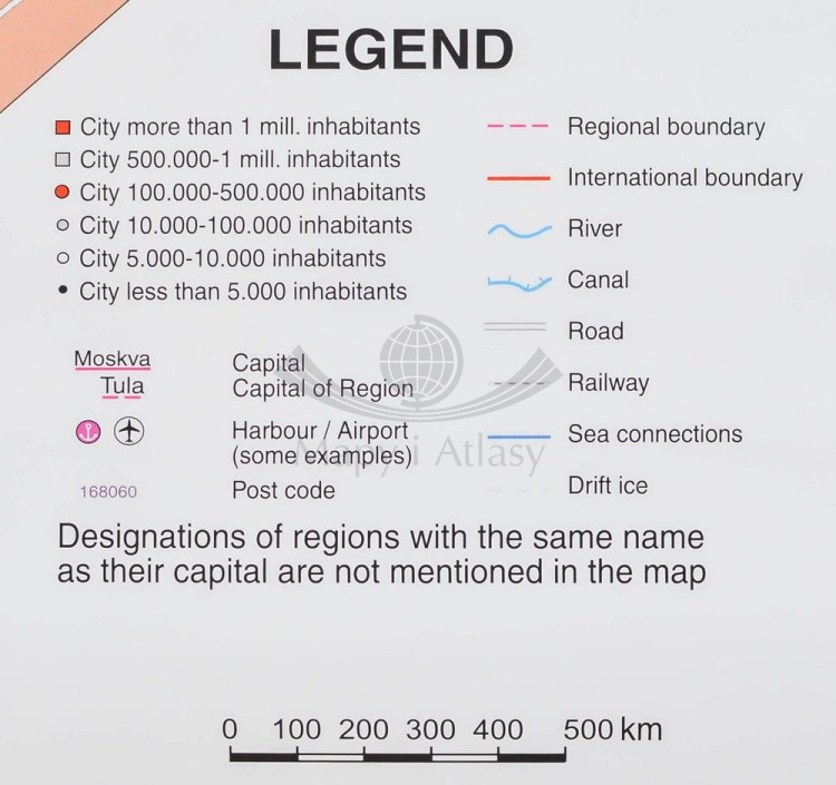 Rosja 1:5 400 000. Mapa kodowa w ramie drewnianej. Wydawnictwo: Stiefel. Legenda