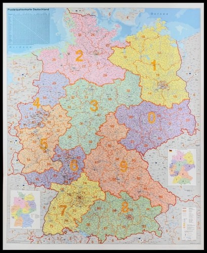 Niemcy 1:750 000. Mapa administracyjna z kodami pocztowymi w ramie drewnianej. Wydawnictwo: Stiefel