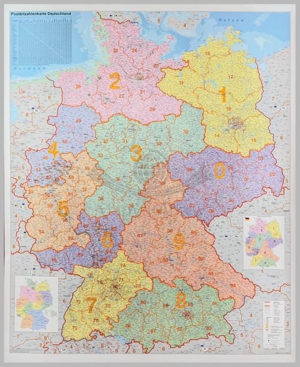 Niemcy 1:750 000. Mapa administracyjna z kodami pocztowymi w wersji do wpinania. Wydawnictwo: Stiefel