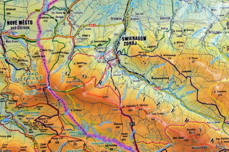 Góry Izerskie i Czeski Raj. Mapa plastyczna (trójwymiarowa). Fragment 2