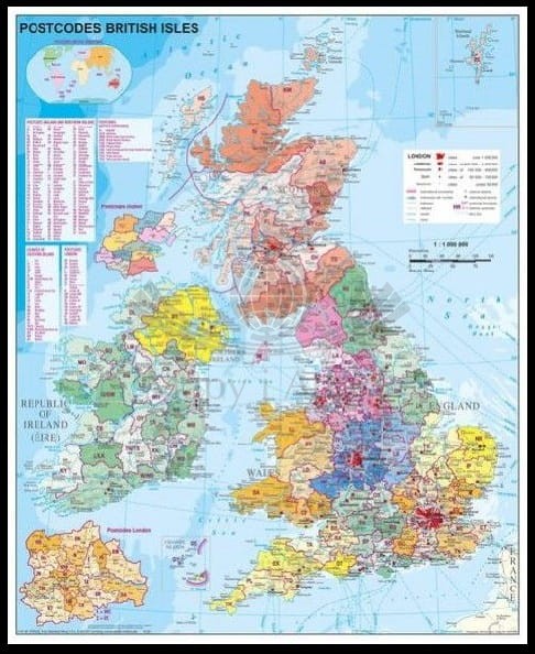 Wyspy Brytyjskie / Wielka Brytania 1:1 200 000. Mapa kodowa w ramie drewnianej. Wydawnictwo: Stiefel