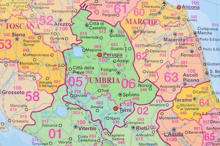 Włochy 1:1 000 000. Arkusz, mapa ścienna administracyjna z kodami pocztowymi. Wydawnictwo: Stiefel. Fragment 2