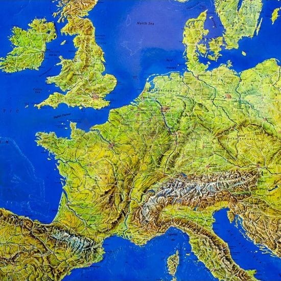 Europa. Arkusz, mapa ścienna fizyczna, panorama. Wydawnictwo: Stiefel. Fragment 1