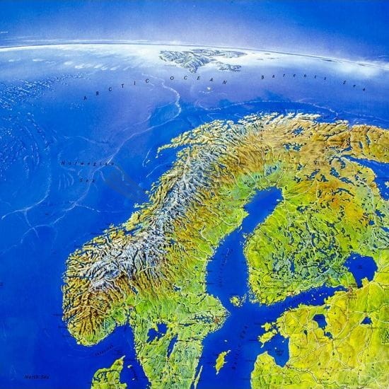 Europa. Arkusz, mapa ścienna fizyczna, panorama. Wydawnictwo: Stiefel. Fragment 2