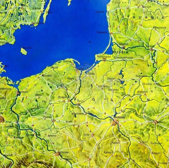 Europa. Mapa fizyczna, panorama w ramie drewnianej. Wydawnictwo: Stiefel. Fragment 4