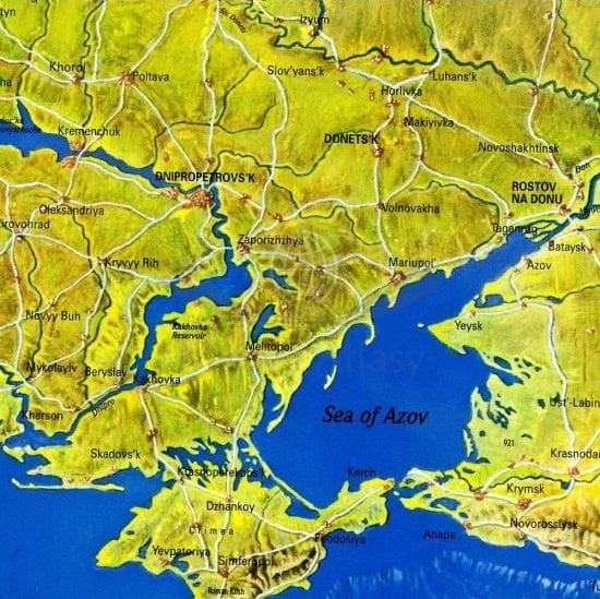 Europa. Mapa fizyczna, panorama w ramie drewnianej. Wydawnictwo: Stiefel. Fragment 5