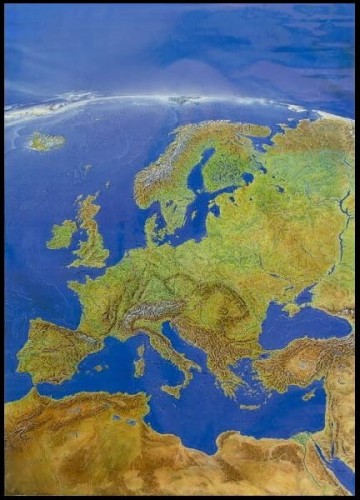 Europa. Mapa fizyczna, panorama w ramie drewnianej. Wydawnictwo: Stiefel