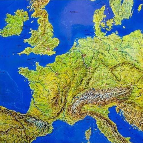 Europa. Mapa fizyczna, panorama w wersji magnetycznej. Wydawnictwo: Stiefel. Fragment 1