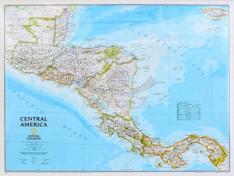 Ameryka Środkowa (Centralna). Arkusz, mapa ścienna polityczna wydawnictwa National Geographic
