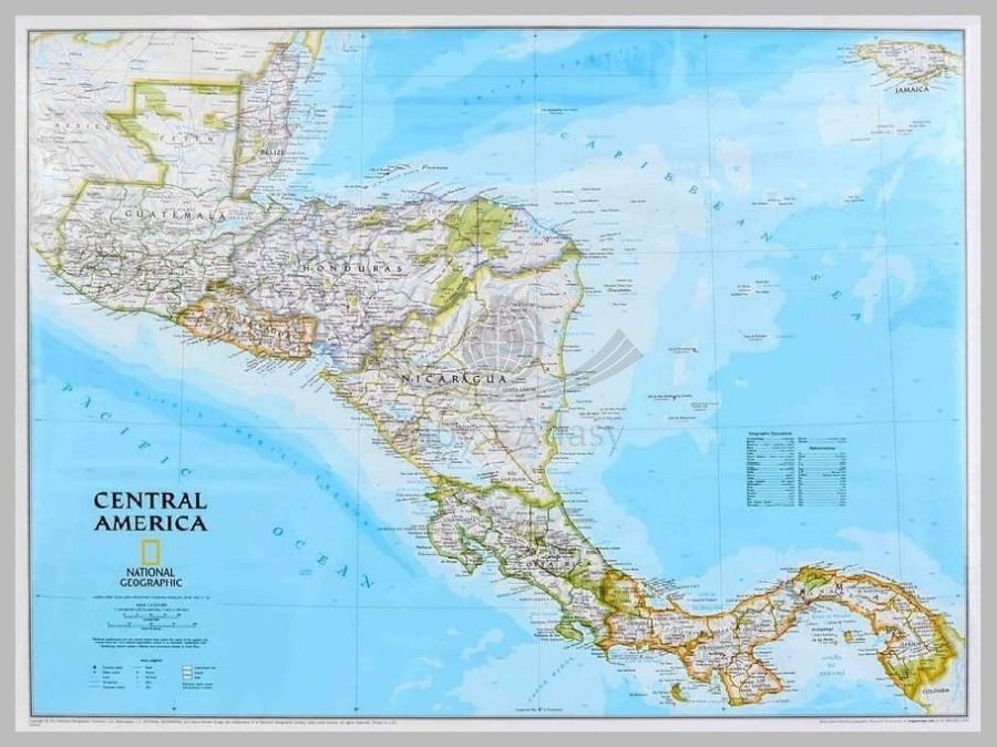 Ameryka Środkowa (Centralna). Mapa polityczna. Wersja magnetyczna. National Geographic