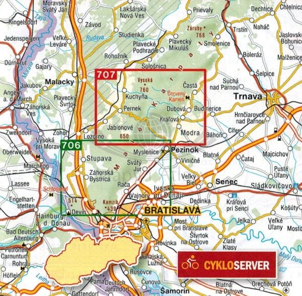 Małe Karpaty, cz. środkowa 1:25 000. Mapa turystyczna 707 wydawnictwa Shocart. Zasięg