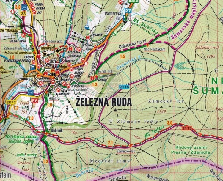 Szumawa / Sumava - Zeleznorudsko, Povydri, Churanov. Mapa turystyczna 434 wydawnictwa Shocart. Fragment 1