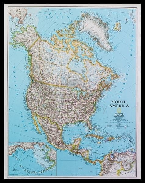 Ameryka Północna. Mapa polityczna w ramie drewnianej. National Geographic