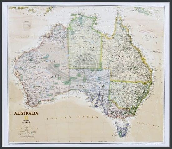 Australia 1:6 413 000. Mapa ekskluzywna w ramie drewnianej. Wydawnictwo: National Geographic