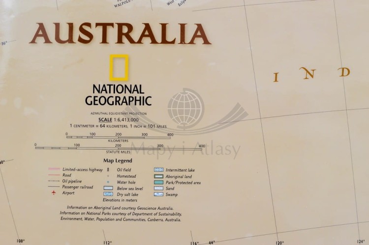 Australia 1:6 413 000. Mapa ekskluzywna w wersji do wpinania. Wydawnictwo: National Geographic. Legenda