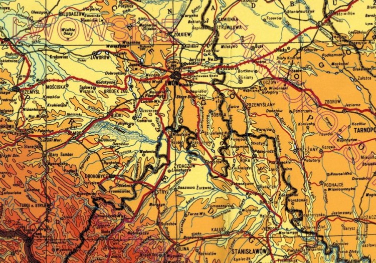 Polska mapa fizyczna 1:1 250 000. Reedycja. Lwów 1939 r. Fragment 2