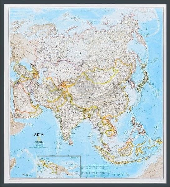 Azja 1:13 812 000. Mapa polityczna w ramie drewnianej. Wydawnictwo: National Geographic
