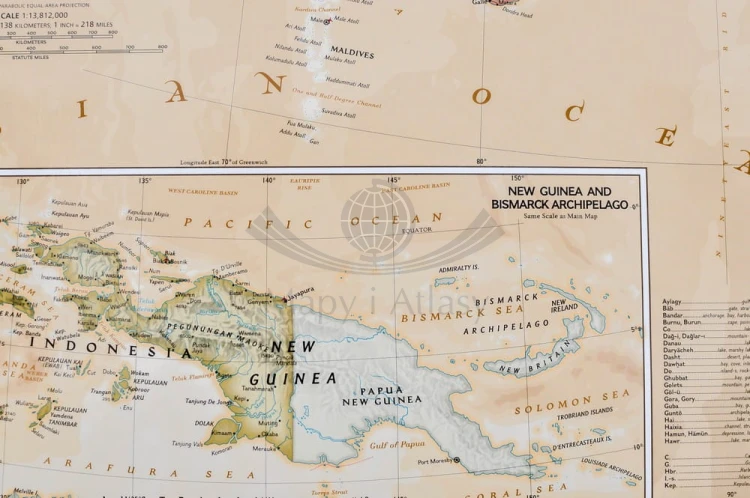 Azja 1:13 812 000. Mapa ekskluzywna w ramie drewnianej. Wydawnictwo: National Geographic. Fragment 6