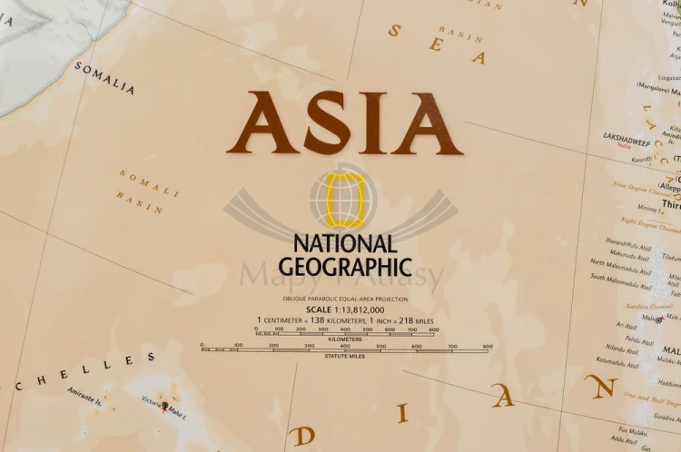 Azja 1:13 812 000. Mapa ekskluzywna w ramie drewnianej. Wydawnictwo: National Geographic. Fragment 7