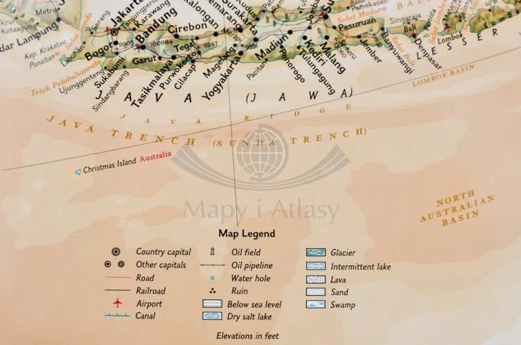 Azja 1:13 812 000. Mapa ekskluzywna w ramie drewnianej. Wydawnictwo: National Geographic. Legenda
