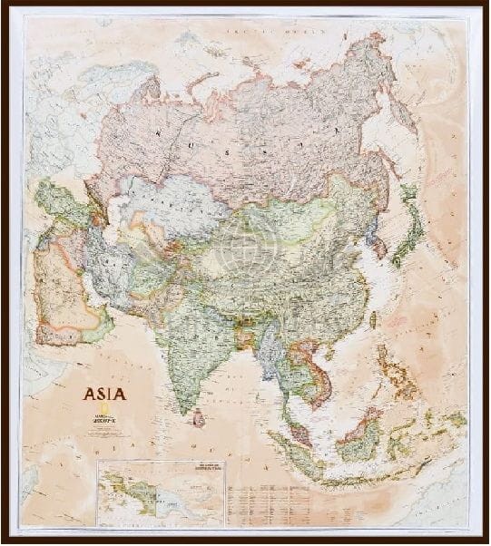 Azja 1:13 812 000. Mapa ekskluzywna w ramie drewnianej. National Geographic