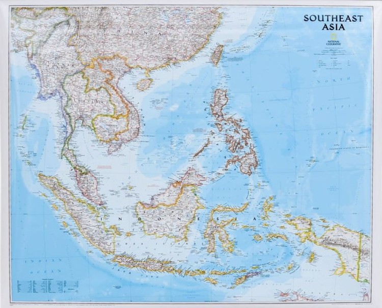 Azja południowo-wschodnia 1:6 497 000. Arkusz, mapa ścienna polityczna. Wydawnictwo: National Geographic