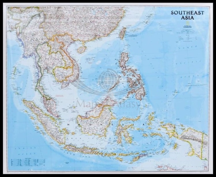 Azja południowo-wschodnia 1:6 497 000. Mapa polityczna w ramie drewnianej. Wydawnictwo: National Geographic