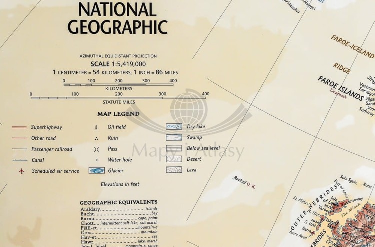 Europa 1:5 419 000. Mapa ekskluzywna w ramie drewnianej. Wydawnictwo: National Geographic. Legenda